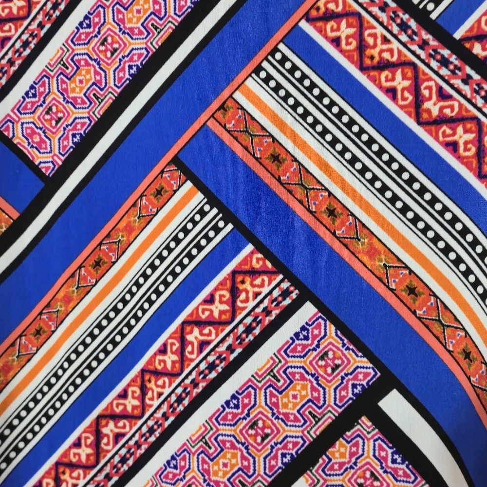 Nina Leonard XL Sleeveless Geometric Print Tank Top Blue Orange Matte Jersey EUC - Picture 8 of 10